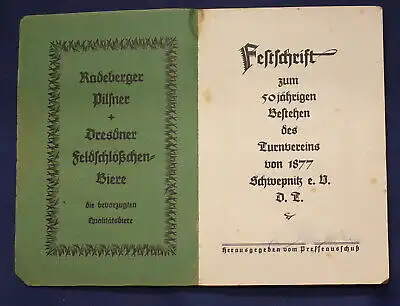 Festschrift zum 50 jährigen Bestehen des Turnvereins von 1877 Schwepnitz js
