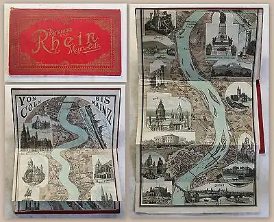Panorama Rhein Mainz bis Köln um 1875 Original Lithografie Grafik Leporello xz
