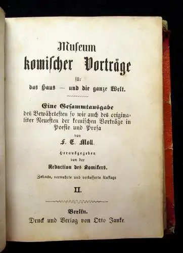 Museum komischer Vorträge 2 Bde. in 1 um 1850 selten Belletristik Lyrik js