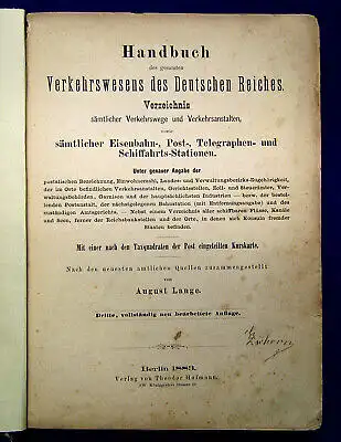 Lange Handbuch des gesamten Verkehrswesens des deutschen Reiches 1883 mb
