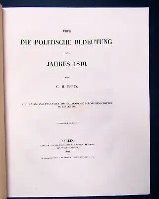 Pertz Über die politische Bedeutung des Jahres 1810 Politik Geschichte js