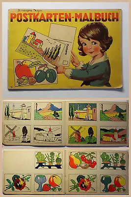 Postkarten-Malbuch um 1930 Kinderbuch Malbuch Ausmalen Ausmalbuch xz