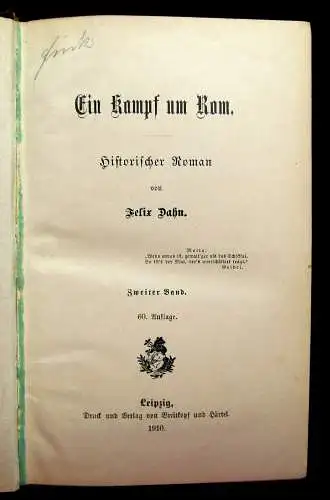Dahn Ein Kampf um Rom Bd. 1-3 1910 Literatur Historischer Roman Lyrik