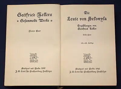 Kellers Gesammelte Werke Die Leute von Seldwyla 1910 Belletristik Geschichte js