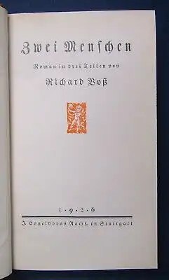 Voß Zwei Menschen 1926 Belletristik Geschichten Erzählungen  Literatur  js