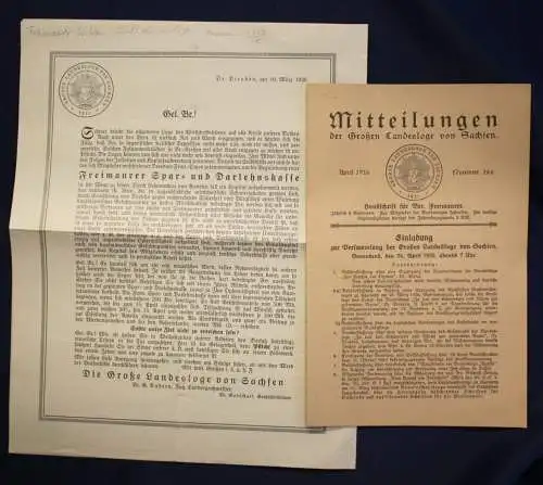 2 Prospekte Freimauer Sachsen der Großen Landesloge 1926 Geschichte sf