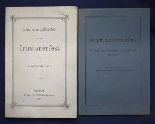 Mietglieder-Verzeichnis & Erinnerungsblätter Crucianerfest Dresden 1891/1929 sf