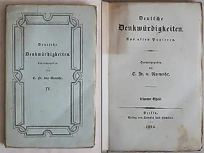 Rumohr: Deutsche Denkwürdigkeiten 4. Teil 1832 - Geschichte Deutschland - xz