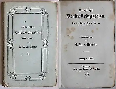 Rumohr: Deutsche Denkwürdigkeiten 2. Teil 1832 - Geschichte Deutschland - xz