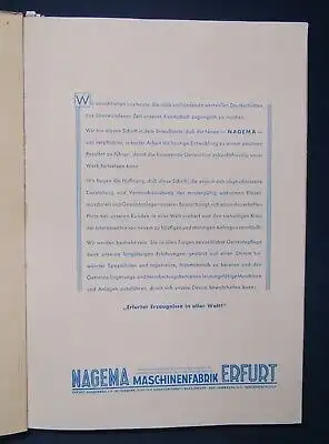 Erfurter Erzeugnisse in aller Welt! um 1930 Nagema Maschinenfabrik Efurt  js
