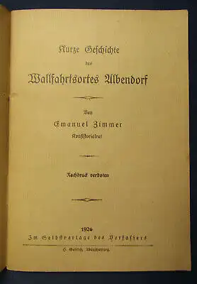 Zimmer Kurze Geschichte des Wallfahrtsortes Albendorf 1926 Polen Ortskunde sf