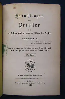 Chaignon Betrachtungen für Priester 4. & 5. Band 1872 Religion Theologie sf