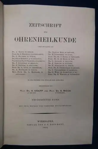 Knapp/ Moos Zeitschrift für Ohrenheilkunde 19.& 20. Band 1889 Medizin Wissen sf