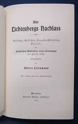 Leitzmann Aus Lichtenbergs Nachlass Aufsätze,Gedichte,Tagebuchblätter 1899 js