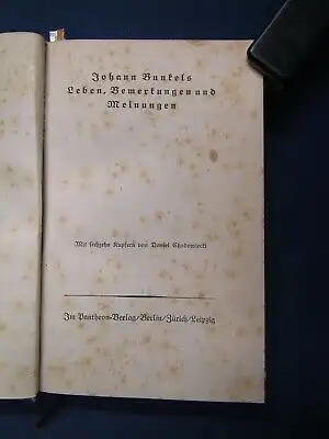 Moreck Johann Bunkels Leben 1918 Nachdruck der Ausgabe 1778 mit Kupfern js