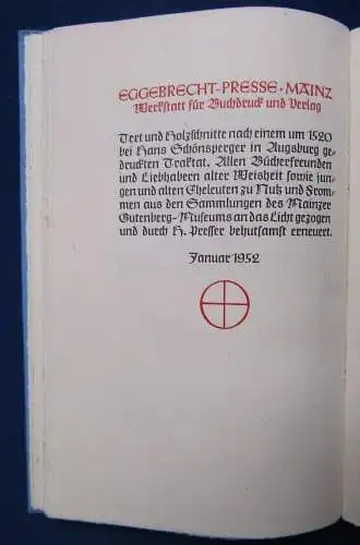 Von dem ehelichen Stand o. Jahr Pressedruck Eine schöne Lehre zum Verhalten js