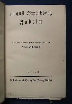 Schering August Strindberg Fabeln 1918 Gedichte Geschichten Belletristik js