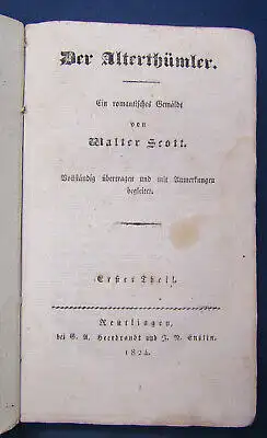 Walter Scott Der Alterthümler 2 Bde 1824 Romatik Klassiker Belletristik sf