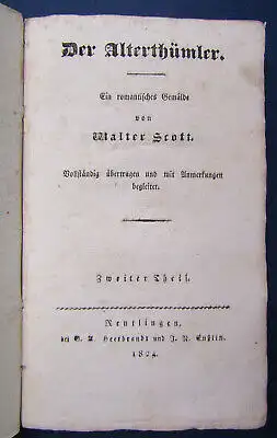 Walter Scott Der Alterthümler 2 Bde 1824 Romatik Klassiker Belletristik sf