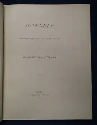 Hauptmann Hannele 1894 Traumdichtungen Belletristik Erstausgabe Klassiker sf