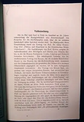 Schmidt Zur Relativitätstheorie 2.Bd. 3.Heft Annalen der Philosophie 1921 js