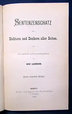 Lehmann Sentenzenschatz aus Dichtern und Denkern aller Zeiten 1881 Lyrik js