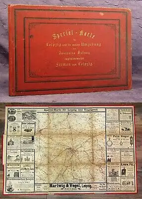Special-Karte für Leipzig und die weitere Umgebung mit Inseraten Anhang 1890 js