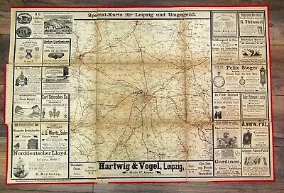 Special-Karte für Leipzig und die weitere Umgebung mit Inseraten Anhang 1890 js