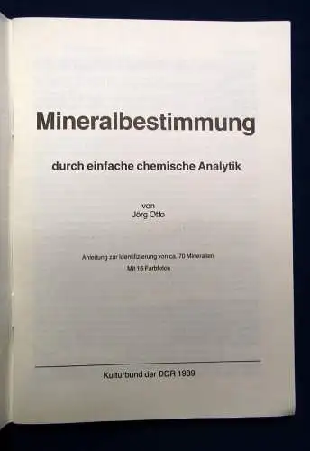 Otto Mineralbestimmung durch einfache Analytik 16 Farbfotos selten 1989 js