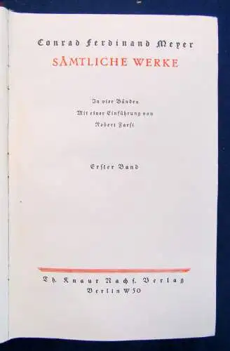 Conrad Ferdinand Meyer Sämtliche Werke 4 Teile in 2 Bde um 1930 Belletristik sf