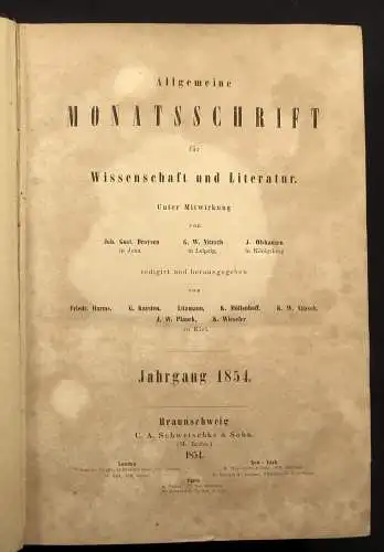 Nitzsch Allgemeine Monatsschrift für Wissenschaft und Literatur Jahrgang 1854 js