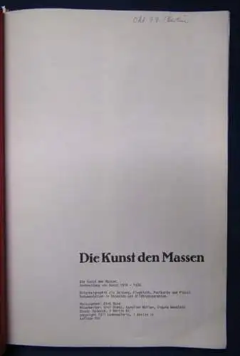 Die Kunst den Massen Verbreitung von Kunst 1919- 1933 Originalgraphiken 1977 js
