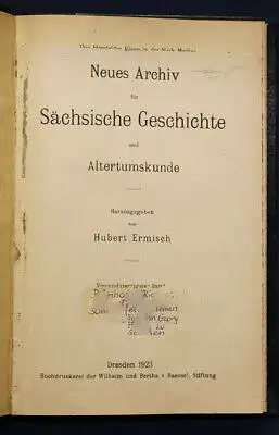 Ermisch Neues Archiv für Sächsische Geschichte & Altertumskunde 1923 Saxonica sf