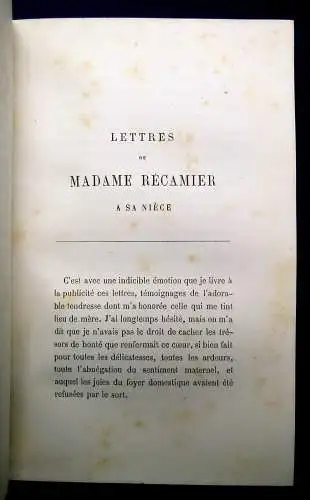 Madame Recamier LES AMIS DE SA JEUNESSE ET SA CORRESPONDANCE INTIME 1872 MB