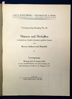 Versteigerungs-Katalog No.58 Münzen u. Medaillen versch. Länder 1925 Wissen js