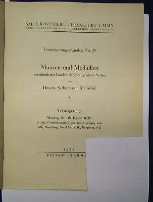 Versteigerungs-Katalog No.58 Münzen u. Medaillen versch. Länder 1925 Wissen js