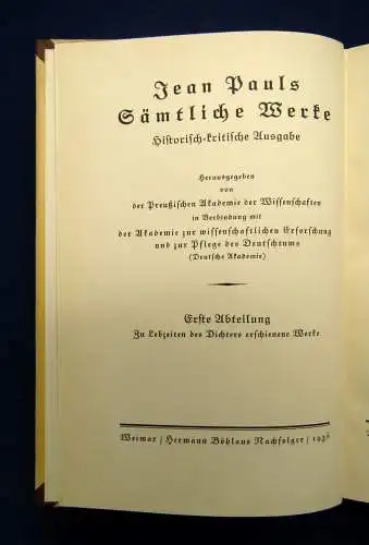 Jean Pauls Sämtliche Werke Des Feldpredigers Schmelze Reiße nach Flätz 1935 js