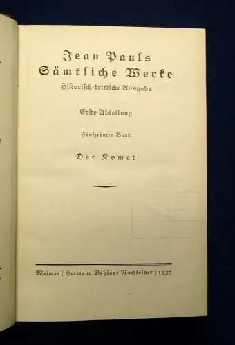 Jean Pauls Sämtliche Werke Der Komet 15. Band Klassiker Wissen Lyrik js