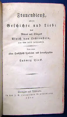 Tieck Frauendienst Geschichte u. Liebe 1812 EA Wilpert G.33 Romantik js