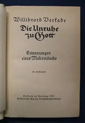 Bertade Die Unruhe zu Gott Erinnerungen eines Malermönchs 1923 Theologie js