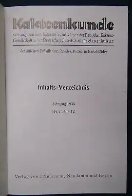 Kakteenkunde Jahrgang 1936 Heft 1- 12 Natur Wissen  Botanik Pflanzenkunde js