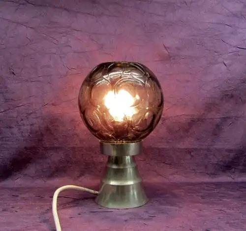 Designer Vintage Tischlampe "Space Age"Stil 1960er Jahre Zinnfuß Rauchglaß mund.