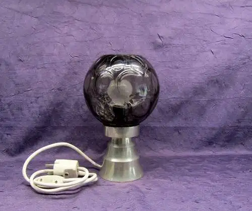 Designer Vintage Tischlampe "Space Age"Stil 1960er Jahre Zinnfuß Rauchglaß mund.