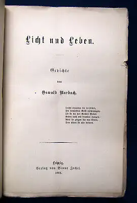 Marbach Licht und Leben. Gedichte 1883 Belletristik Philosoph sehr selten sf