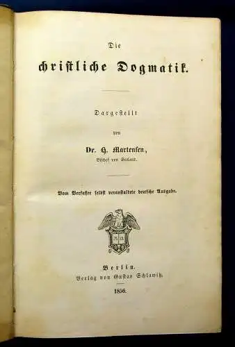 Martensen Die Christliche Dogmatik 1856 Theologie Kirche Religion mb