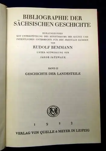 Bemmann Bibliographie der sächsischen Geschichte Reprint 1970 3 in 5 Bde mb