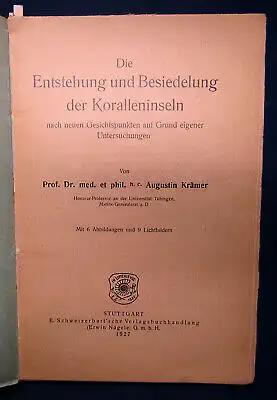 Krämer Die Entstehung & Besiedlung der Koralleninseln 1927 Geschichte selten sf