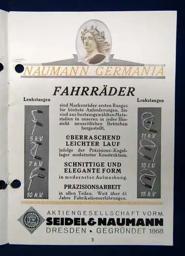 Orig. Prospekt Fahrrad/ Rennrad von Naumann Germania Dresden um 1920 sf