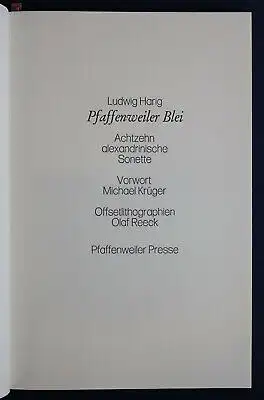 Harig 18 Alexandrinische Sonette 1980 Pfaffenweiler-Presse 300 Exemplare sf