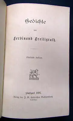 Ferdinand Freiligrath Gedichte 1897 Belletristik Klassiker Literatur Dichter sf